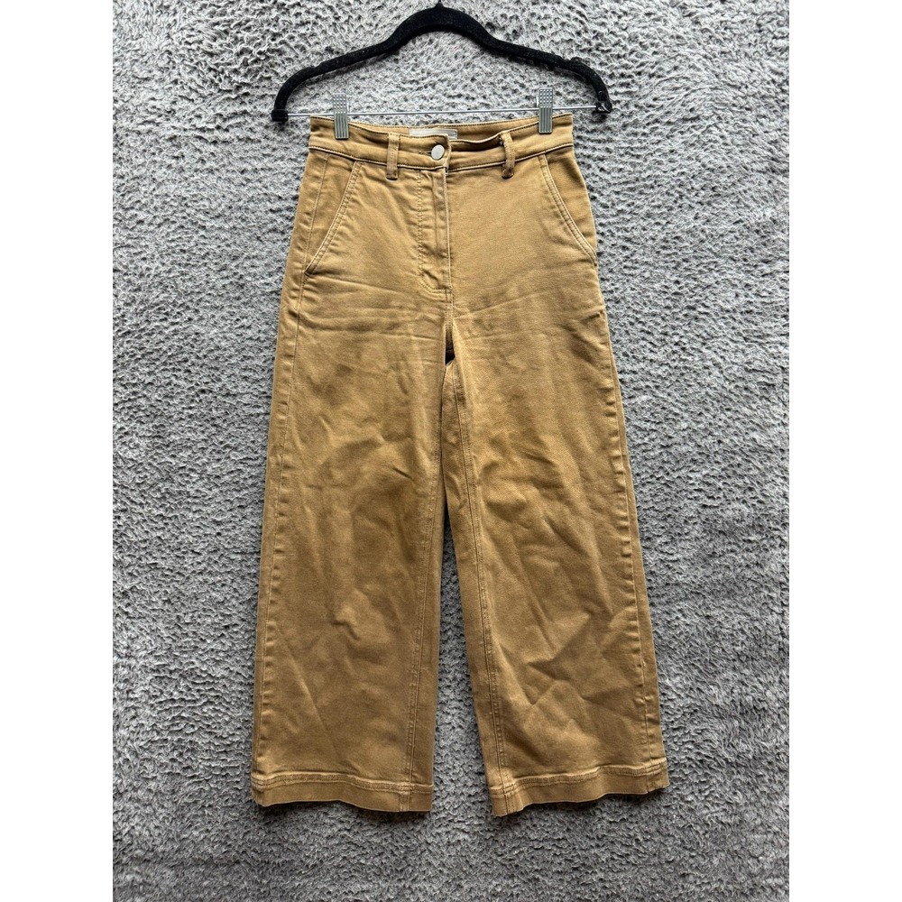 Everlane High Rise Cropped Cotton Twill Wide Leg Pants Brown Womens Size 00